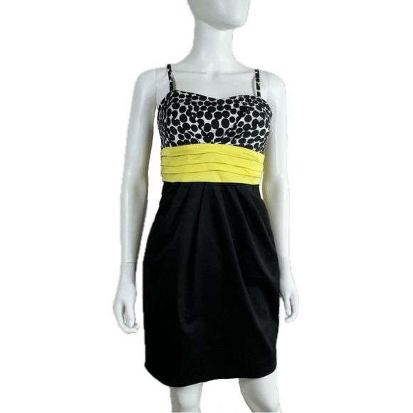 I.N. San Francisco Yellow Black Y2K Cummerbund Party Dress - Picture 1 of 10